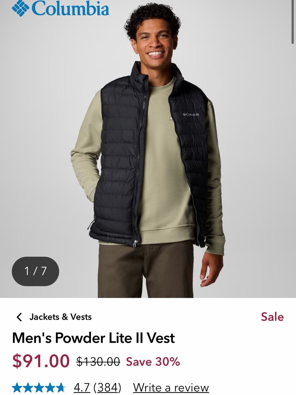 Columbia Black Men's Lightweight Packable Puffer Vest